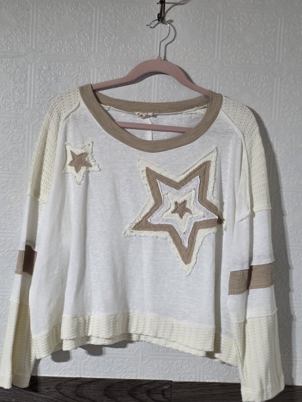 POL Star Patch Thermal Knit Top NWT Boho Cottagecore
